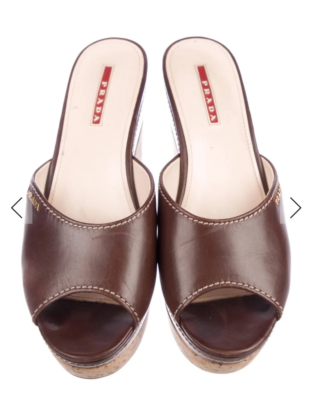 Prada Dark Brown Leather Cork Wedge Slide - Picture 2 of 6